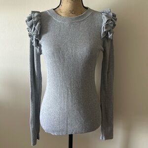 Gray Ruffle Long Sleeve Sweater